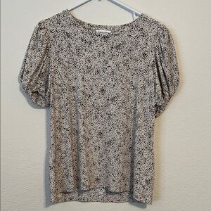 Calvin Klein Black and White Speckled Blouse w/ Puff Sleeves - Size Medium